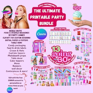 13 allers sur 30 Ultimate Party Bundle, papier clipart imprimable, Poise & Sparkle Magazine, jeux, invitations DIY et décoration de fête, 30e anniversaire