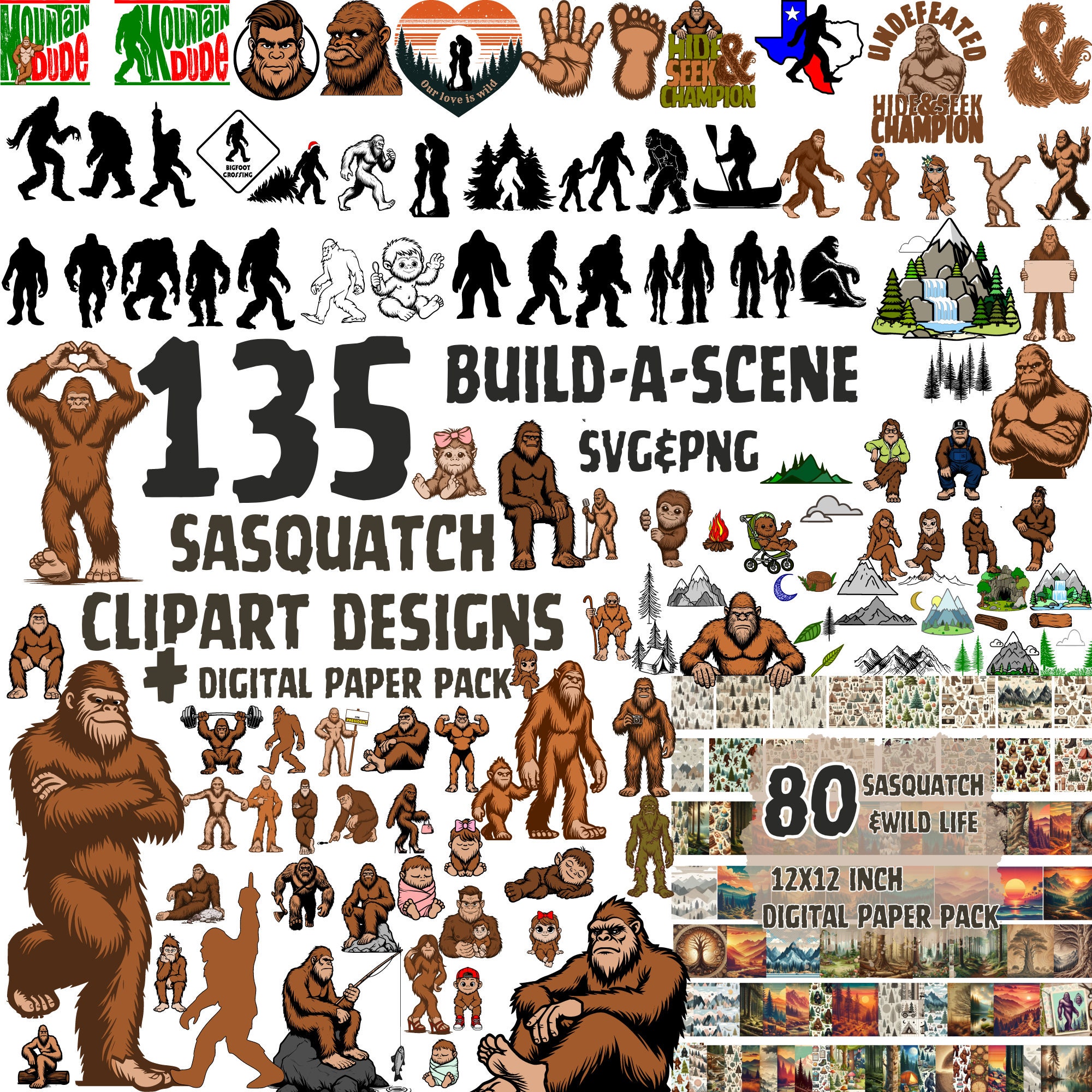 135 Bigfoot Layered Svg Clipart Bundle Big Foot, Digital Paper Png ...