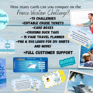 Cruise Vacation Challenge Card Game bundle, printable cruise ticket ,edit your own, adventure game, wanderlust travel, cruising ducks bundle