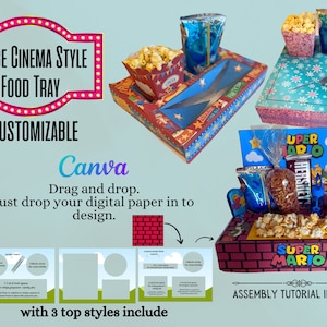 Plateau de petit-déjeuner, porte-bonbons, boîte de cadeaux, ensemble à mélanger et à assortir, modèle de plateau pour film, boîte à collations de modèle de boîte de film cadeau de fête Canvas