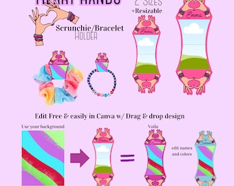 Canva Valentines day card scrunchie tag, Drag and drop Printable gift card DIY , create your own, DIY  pink, bracelet holder Party favor