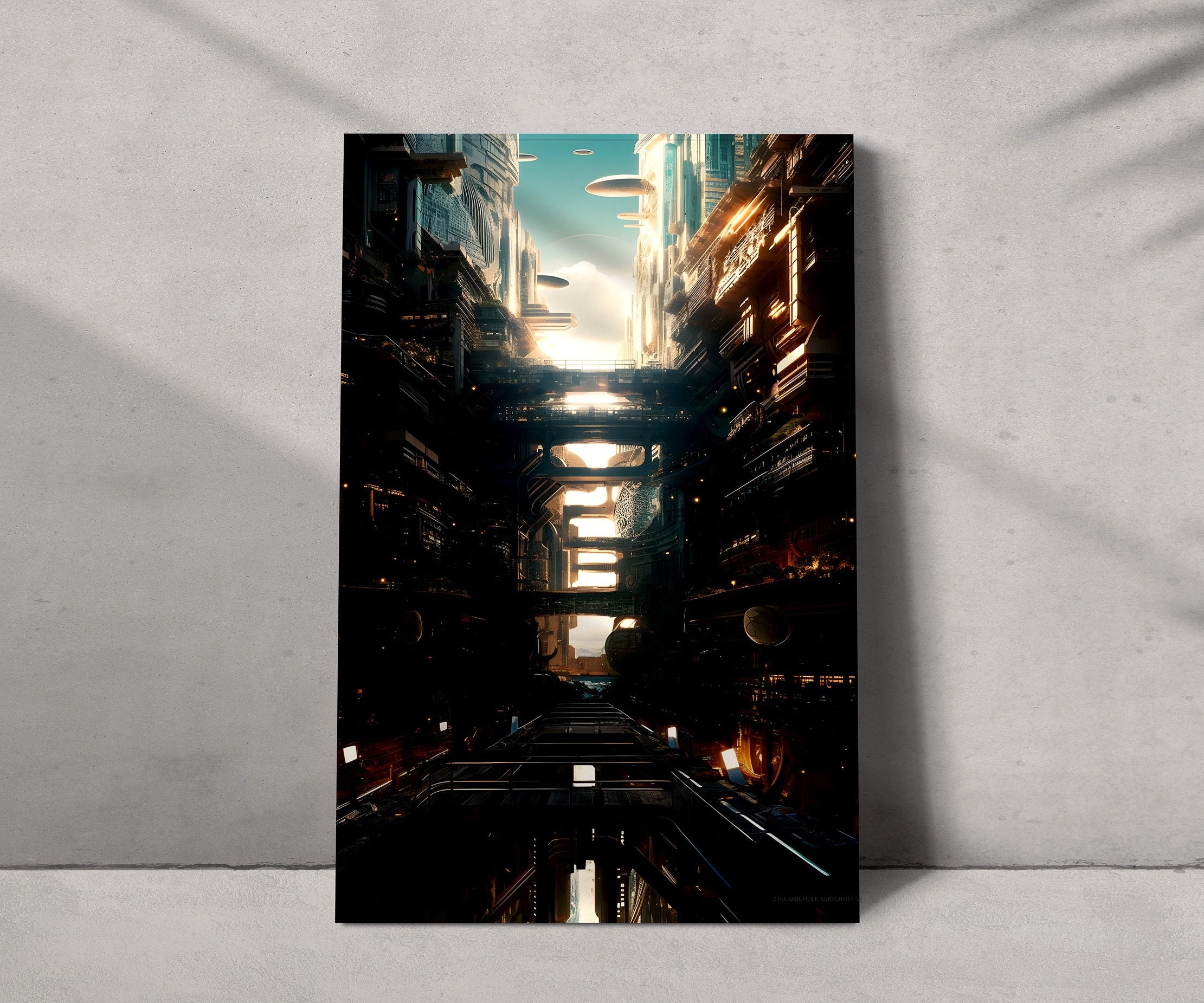 Cyberpunk streets illustration, futuristic city, dystoptic artwork