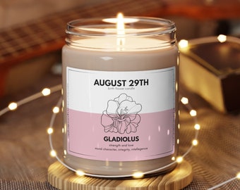 Personalized August Birth Flower Candle Customized Birthdate Candle For Best Friend Birth Month Gift For Plant Lover Custom Loved One Gift