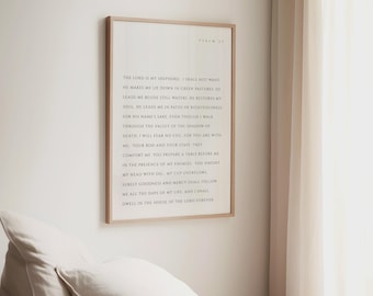 Arte mural con versículo bíblico del Salmo 23, arte mural cristiano, arte cristiano moderno, arte mural con escrituras, póster con versículo bíblico, El Señor es mi pastor