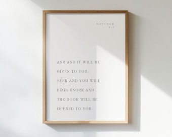 Wandbild mit Bibelvers Matthäus 7,7, christliche Wanddekoration, Jesus-Wandbild, christliche Wandkunst (digitaler Download)