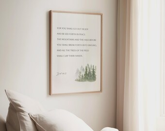 Isaiah 55:12, Minimal Bible Verse Art, Printable Bible Poster, Bible Verse Print, Modern Christian Art, Scripture Printable, Trees Print