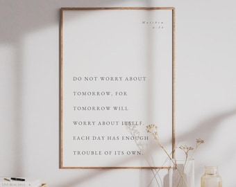 Matthew 6:34 Bible Verse Printable, Vintage Bible Verse Wall Art, Vintage Christian Print, Vintage Christian Wall Art, Uplifting Scripture