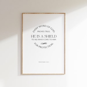 Sprüche 30: 5, Minimale Bibel Vers Kunst, Bibel Vers Druck, Schrift Poster, christliche Kunst, moderne Schrift Wandkunst, Er ist ein Schild Vers