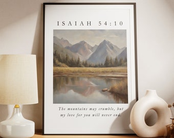 Isaia 54:10 - Quadro con versetto biblico, decorazione murale spirituale, opera d'arte cristiana, arredamento cristiano per la casa (download digitale)