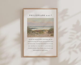Philippians 4:6-7 Print, Do Not Be Anxious, Vintage Christian Print, Christian Wall Art Digital Download, Religious Home Decor