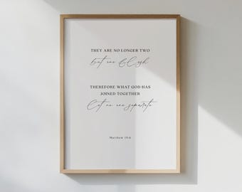 Matthew 19:6 Bible Verse Wall Art, Christian Wedding Decor, Modern Christian Art, Wedding Bible Verse, Christian Newlywed Gift
