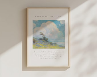 His Mercies Are New Every Morning, Lamentations 3:22-23 Bible Verse Print, Vintage Christian Prints (Digital Download)