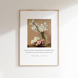Psalm 139:14, Bibel-Vers-Druck, Bibel-Kunst, Christlicher Druck, Vintage Christliche Kunst, Schrift druckbar, Vintage Blumenmalerei Bibel-Vers