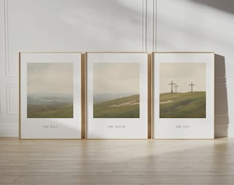 The Way The Truth The Life Set of 3 Digital Prints, John 14:6 Bible Verse Printable, Set of 3 Christian Prints, Vintage Christian Wall Art