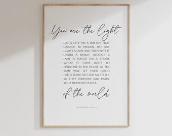 Matthew 5:14-16, Minimal Bible Verse, Bible Verse Print, Bible Verse Poster, Christian Art, Modern Scripture Wall Art, Light of the World