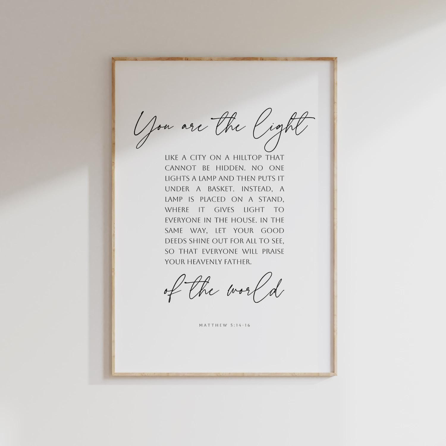 Matthew 5:14-16, Minimal Bible Verse, Bible Verse Print, Bible Verse Poster, Christian Art, Modern Scripture Wall Art, Light of the World