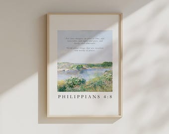 Philippians 4:8 Bible Verse Wall Art, Christian Paintings, Modern Christian Art, Scripture Wall Art, Farmhouse Wall Art, Digital Download