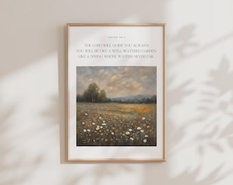 Quadro con versetto biblico Isaia 58:11, dipinti cristiani, decorazioni murali in stile rustico, decorazioni murali con versetti biblici, regalo per la cresima, download digitale.