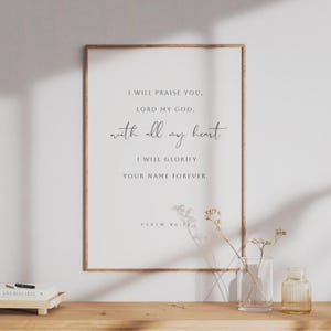 Psalm 86:12, Bibel-Vers-Druck, Bibel-Kunst, christlicher Druck, moderne christliche Kunst, Schrift druckbar, Lobt Gott mit ganzem Herzen Vers