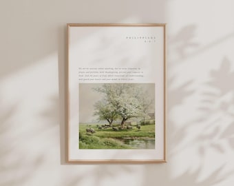Impresión de versículos bíblicos de Filipenses 4:6-7, arte bíblico, impresión cristiana, arte cristiano vintage, escrituras imprimibles, versículos bíblicos imprimibles