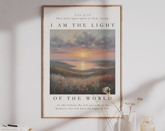 I Am The Light Of The World, John 8:12 Bible Verse Wall Art, Christian Paintings, Modern Christian Art, Scripture Wall Art, Digital Download
