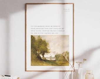 Psalm 143:8 Bible Verse Print – Vintage Christian Wall Art (Digital Download)