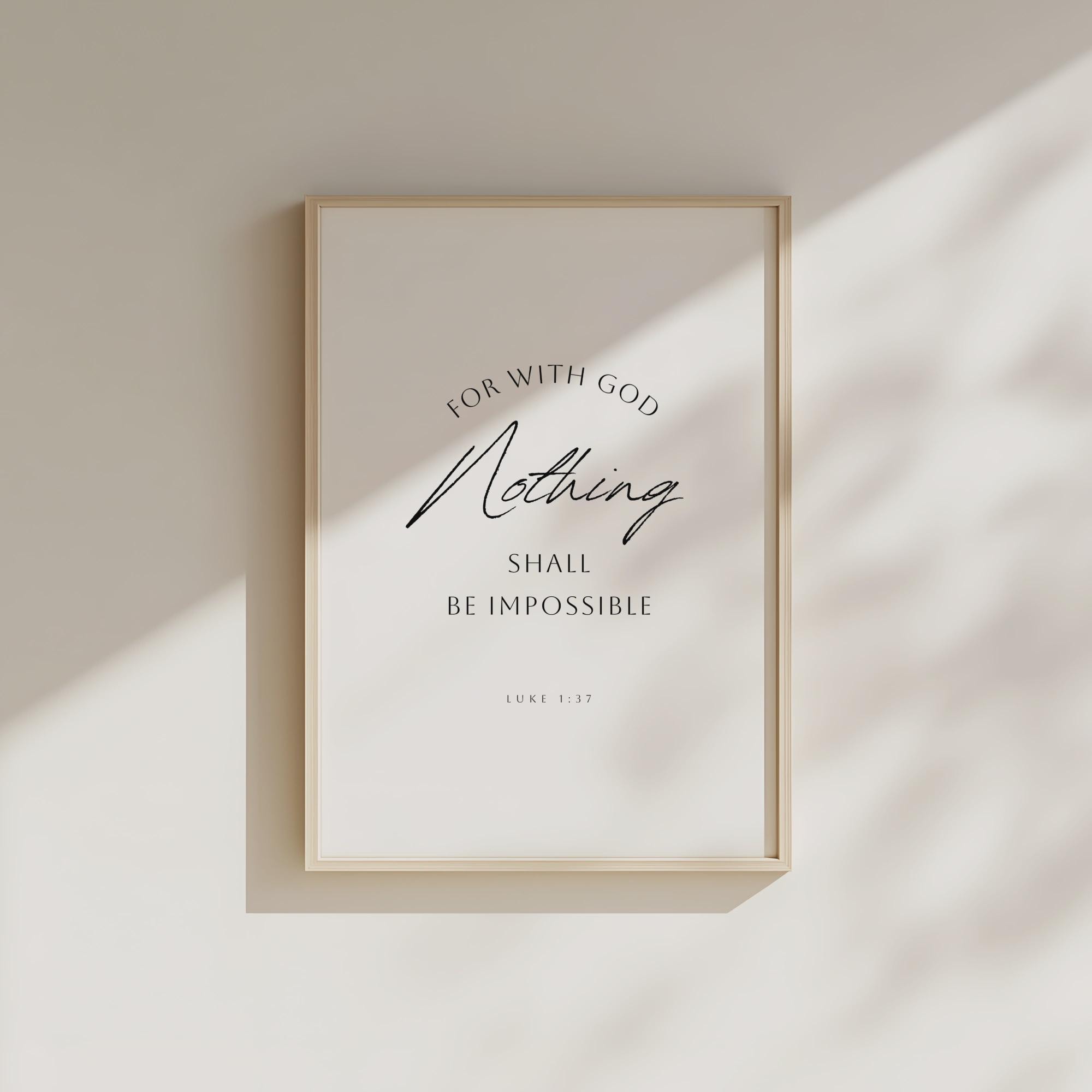 Luke 1:37 Bible Verse Print, Minimalist Christian Wall Art (digital ...