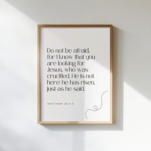 Matthew 28:5-6 Bible Verse Wall Art – He Is Risen Printable – Minimal Christian Easter Decor – Modern Scripture Art – Christian Easter Print