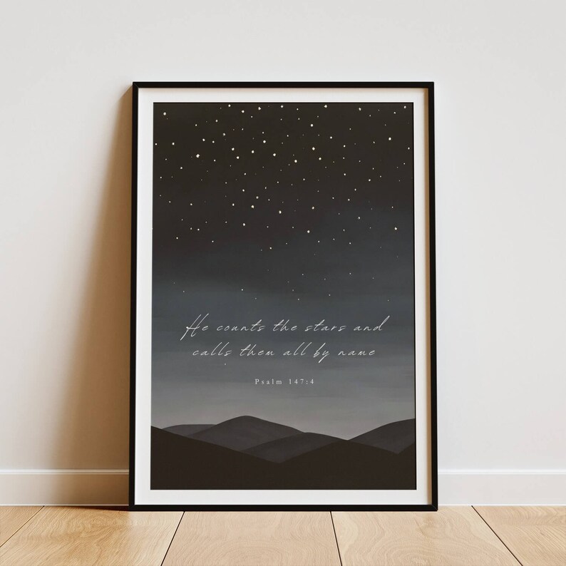 Script That Counts Psalm 147:4, Bible Verse Wall Art, He Counts the Stars Verse, Modern ...