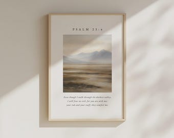 I Will Fear No Evil, Psalm 23:4 Bible Verse Wall Art, Christian Artwork, Christian Wall Decor (Digital Download)