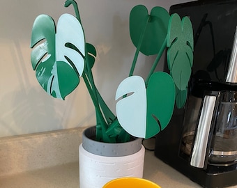 Monstera Coaster Plant / Elegante diseño de hojas impresas en 3D / Decoración de plantas de interior ecológicas / Accesorios únicos para el hogar / Personalizables