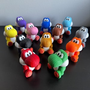 Yoshi Figurine | 3D Printed | Crochet Style | 12 Colors | Desk Decor