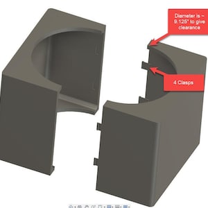 May include: Two grey plastic pieces that fit together to form a circular shape. The pieces have four clasps and a diameter of 9.125 inches. The text "4 Clasps" is written on one of the pieces.