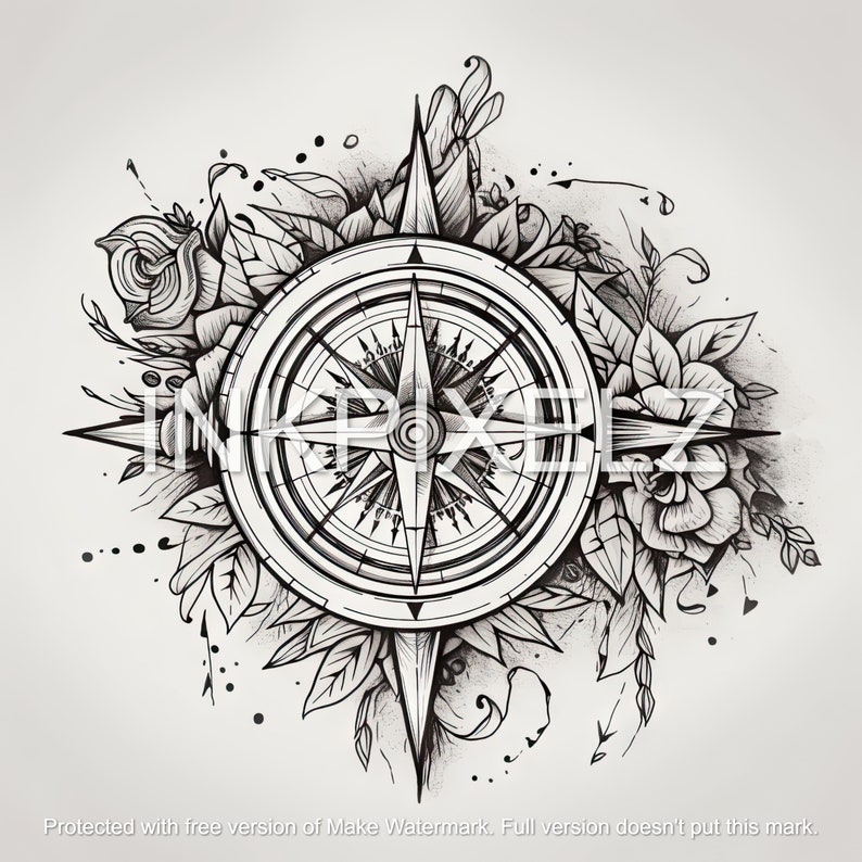 Nautical Compass Ink Digital Download Nautical Compass Tattoo Design - PNG & SVG Files ...