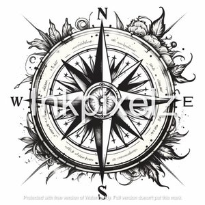 Digital Download Nautical Compass Tattoo Design - PNG & SVG Files  Download and Ink Placement
