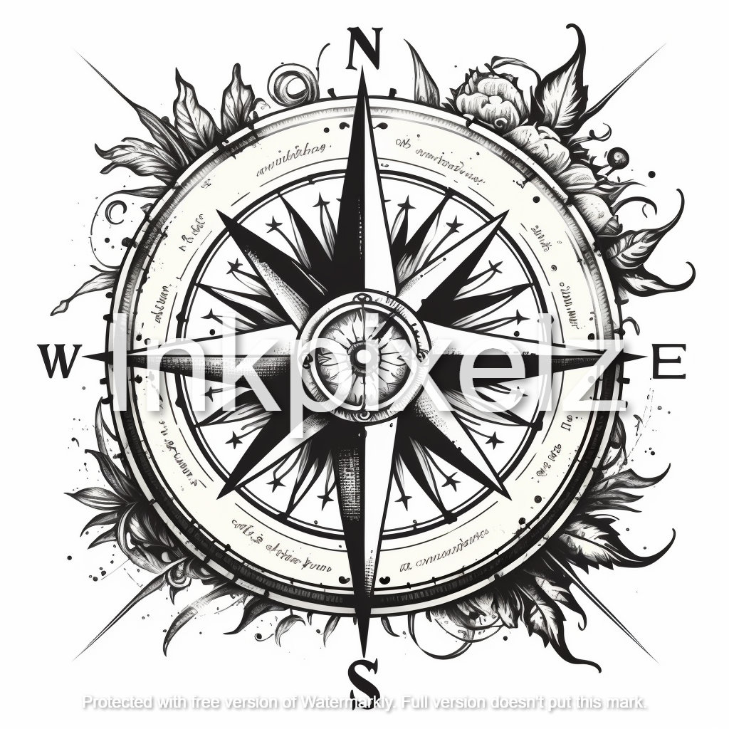 Black and White Inspired Compass Art, Compass Digital Art Print,  Minimalistic Inspired Compass Digital Download Art, Compass Digital Print 