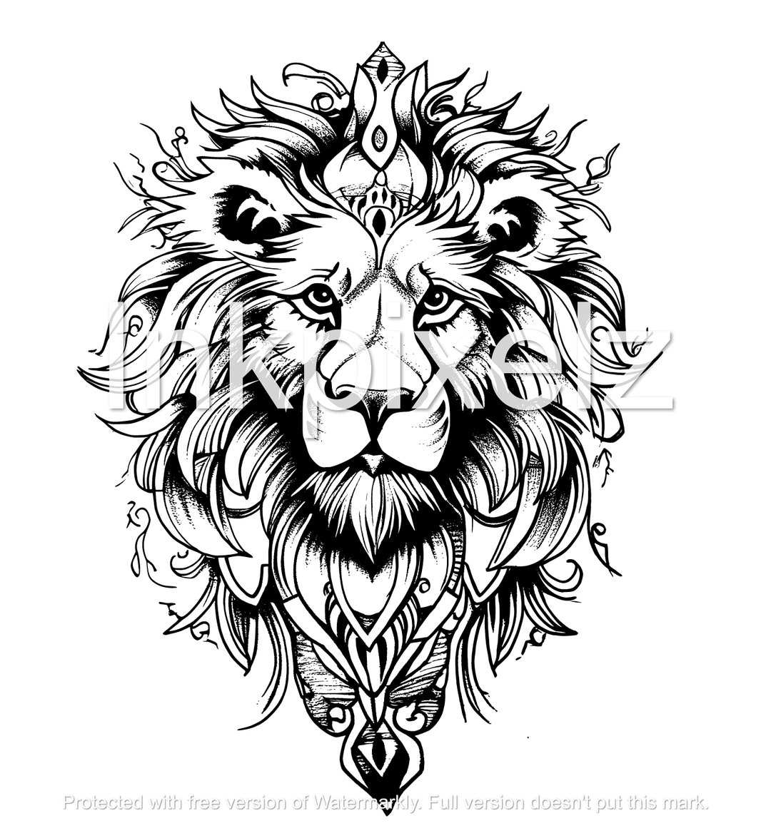 Lion Tattoo Stencil Digital Download Roaring Wildlife Design Etsy