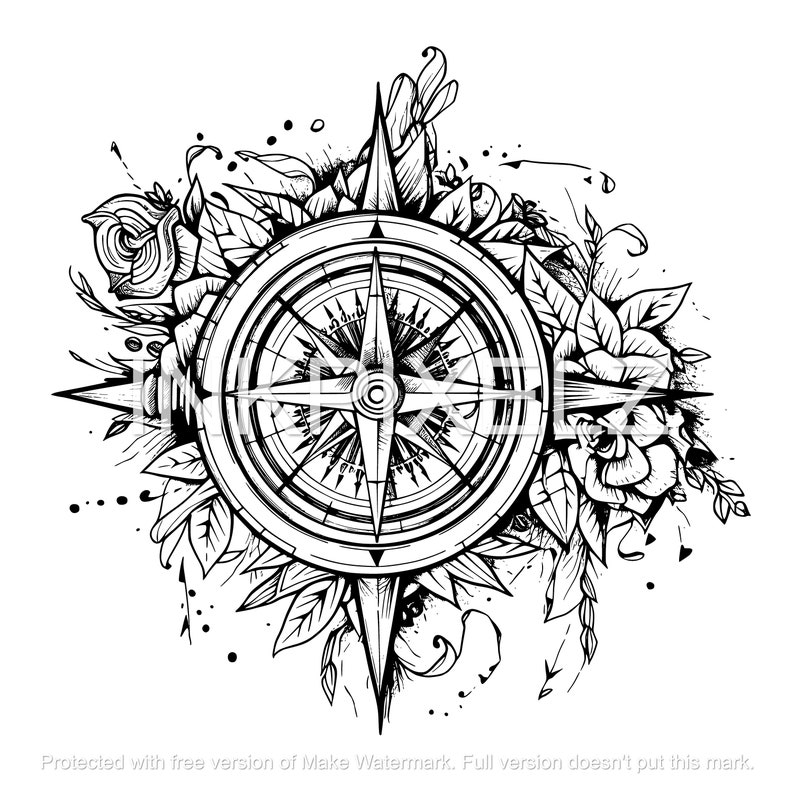 Nautical Compass Ink Digital Download Nautical Compass Tattoo Design - PNG & SVG Files ...