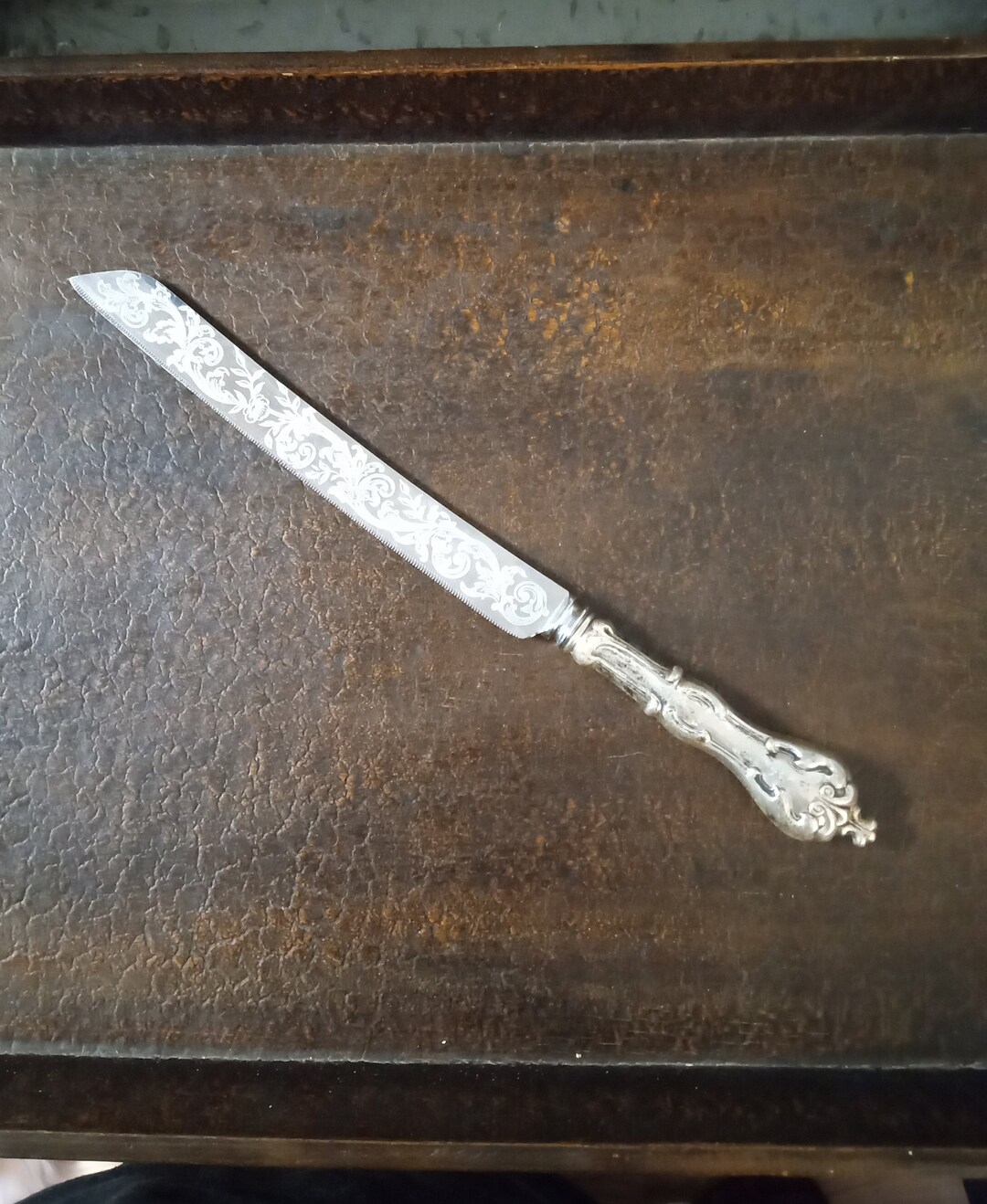 Vintage 1950s Sterling Silver Cake Knife With Etching Etsy