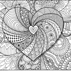 Giant Zendoodle Heart Coloring Poster | Beautiful Coloring Gift for All Ages | Custom Coloring Poster | Coloring Page | C1142