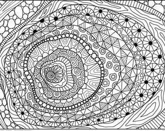 May include: Black and white intricate mandala design with a circular pattern of overlapping circles, swirls, and geometric shapes. The design is detailed and complex, creating a visually stimulating and calming effect.