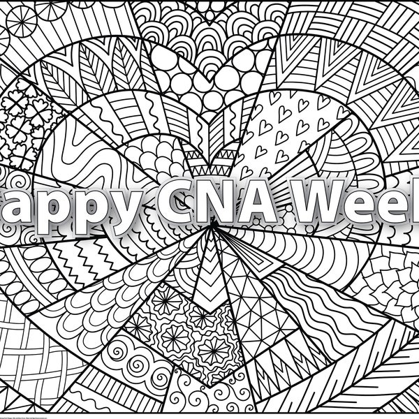 Happy CNA Week! | Giant Zendoodle Heart Coloring Poster | Beautiful Coloring Gift | Custom Coloring Poster | Coloring Page | C1108CNA