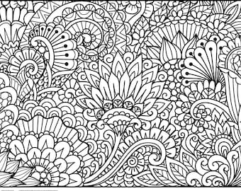 Giant Flower Doodles Coloring Poster | 36&quot;x48&quot; | Beautiful Coloring Gift for All Ages | Coloring Page| Flowers| Adult Coloring | C1502