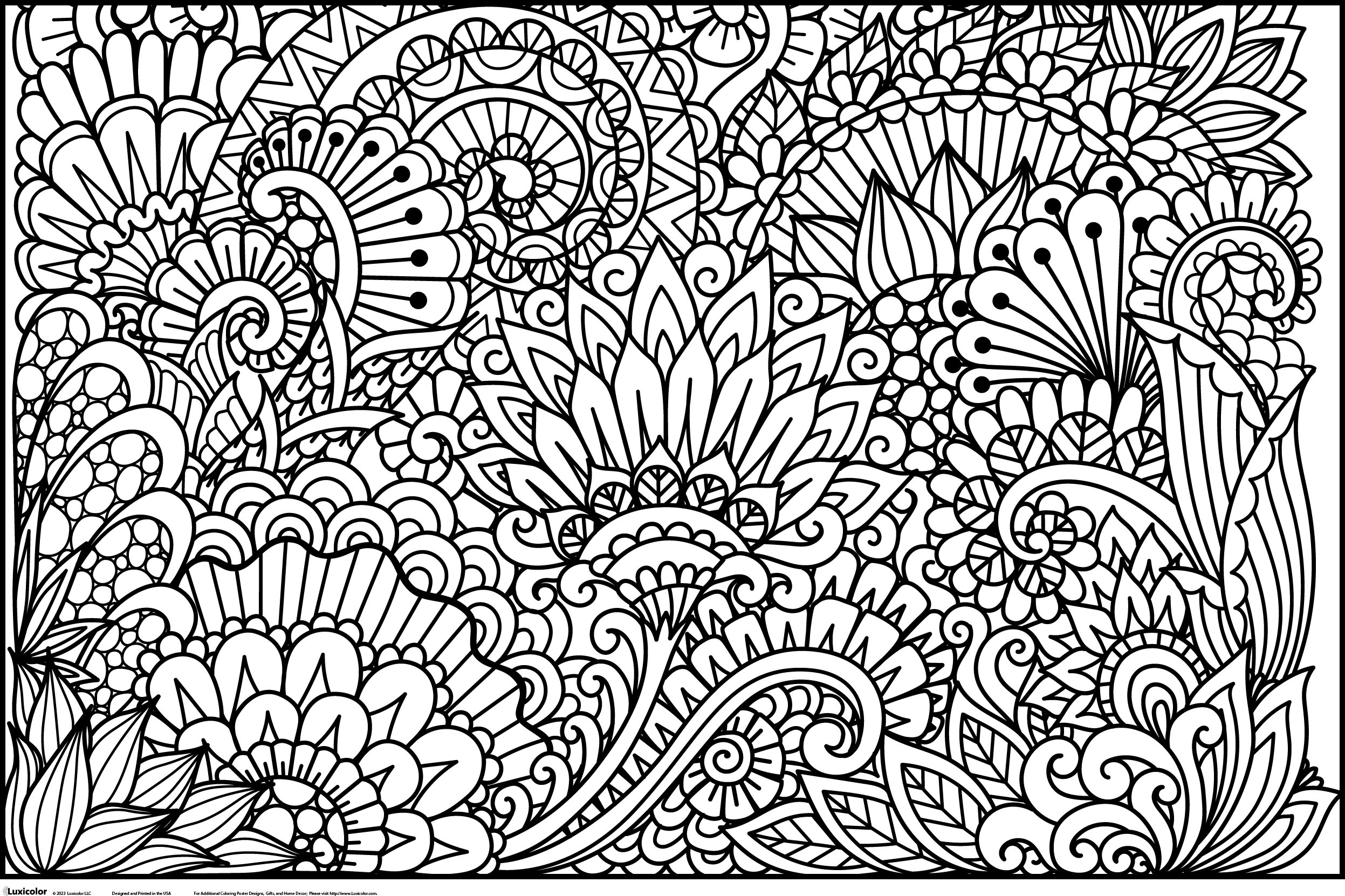 Giant Flower Doodles Coloring Poster 36x48 Beautiful Coloring Gift for ...