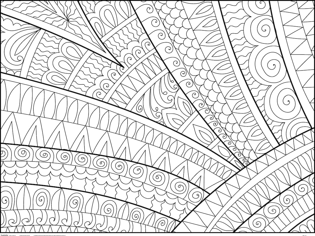 Customizable Abstract Line Art Coloring Poster, Large Zen Doodle Banner ...