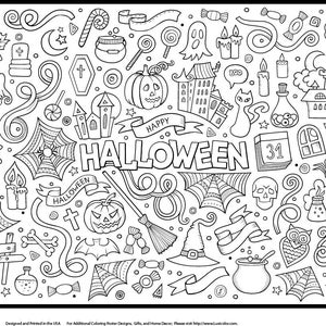 Giant Halloween Doodles Coloring Poster | Beautiful Coloring Gift for All Ages | Custom Coloring Poster | Coloring Page | C3008