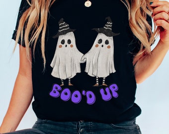 Funny Ghost Halloween Couples TShirt, Boo'd Up Tee (purple), Soft Material, Cute Pumpkin, Spooky Season Witch Vintage Costume Halloweentown