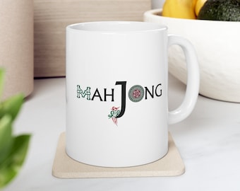 Mahjong Logo game night Mug, Mahjong Gift for him for her, Chinese Mah-Jongg, Mahjongg Set Ceramic Present, Coffee Tea C Handle