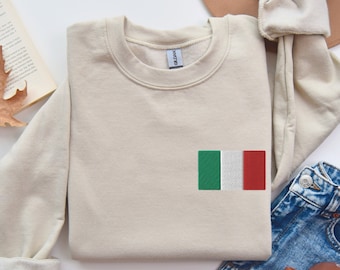 Broderad italiensk flaggtröja Gåva till italienska föräldrar Broderad italiensk flagga Fickdesign Stolt italiensk familj Broderatröja