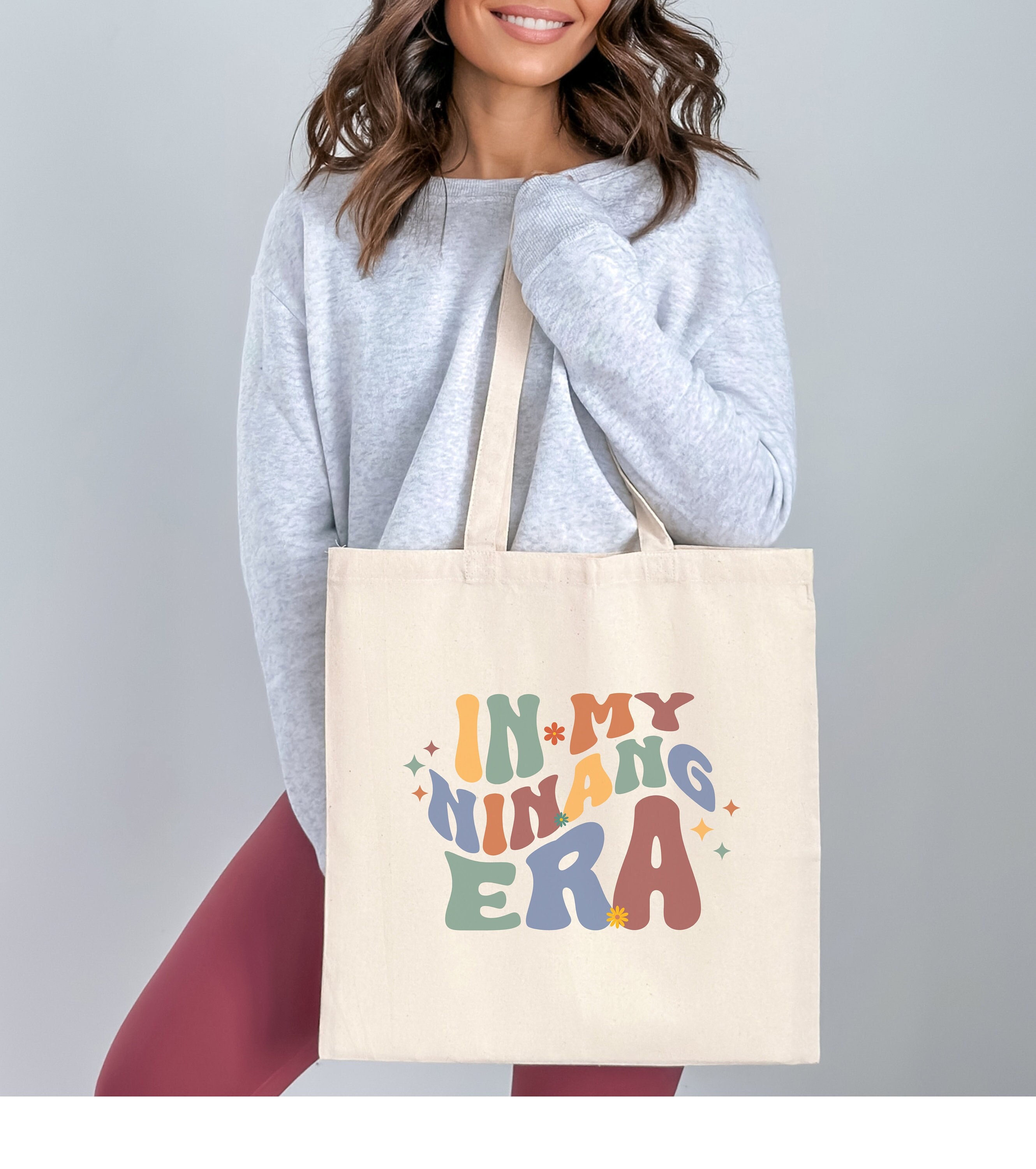 In My Ninang Era Canvas Tote Bag, New Aunt Reusable Bag, Funny